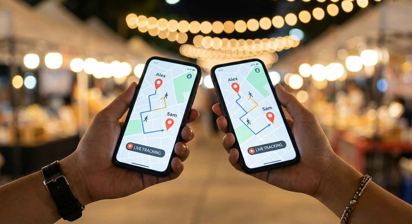 Two smartphones displaying real-time location on a map